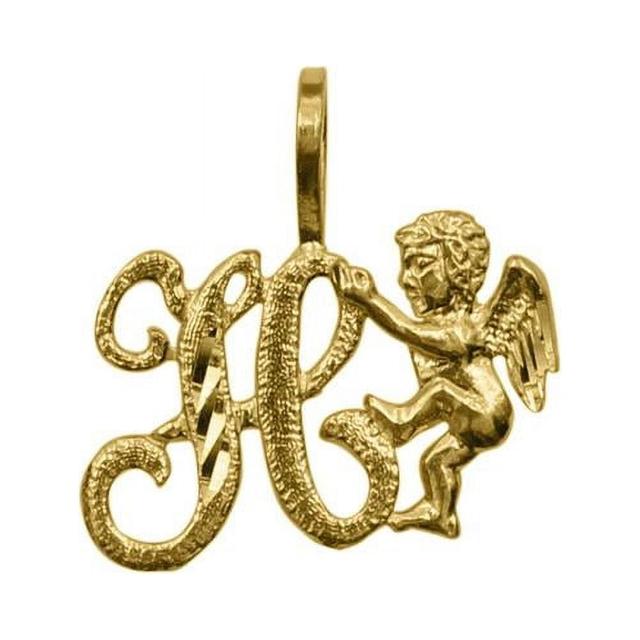 14K Yellow Gold Cherub & Cursive Initial Letter H Pendant