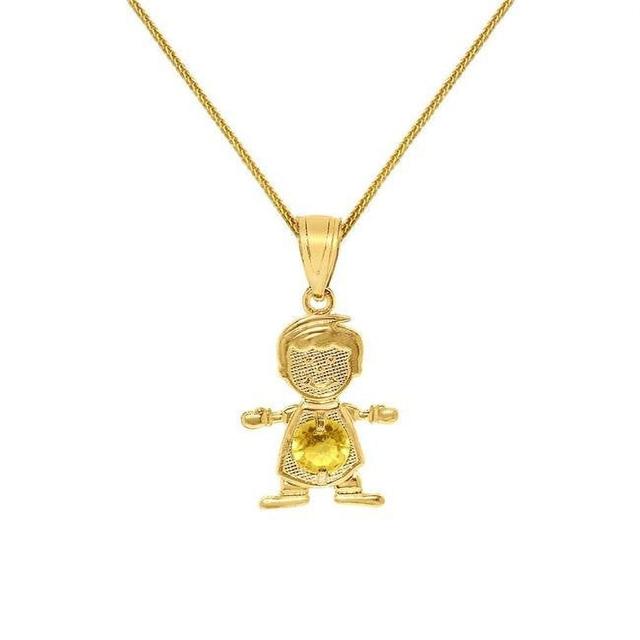 18 in. 14K Yellow Gold Round-Cut Cubic Zirconia November Birthstone Boy & Son Pendant with Square Wheat Chain
