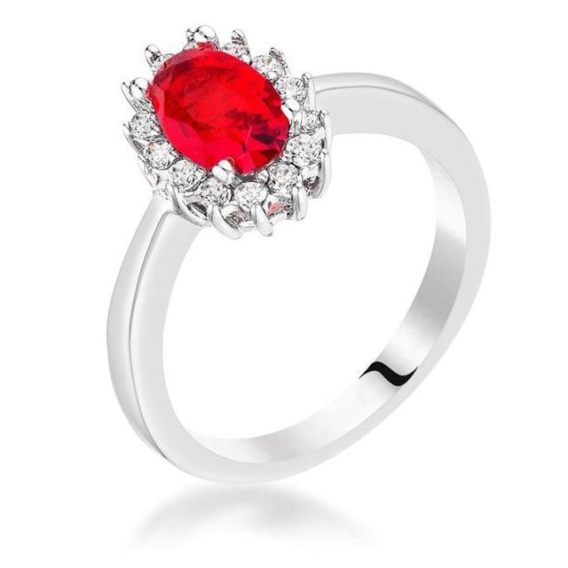 Silvertone Ruby Red Cubic Zirconia Oval-Cut Halo Engagement Ring