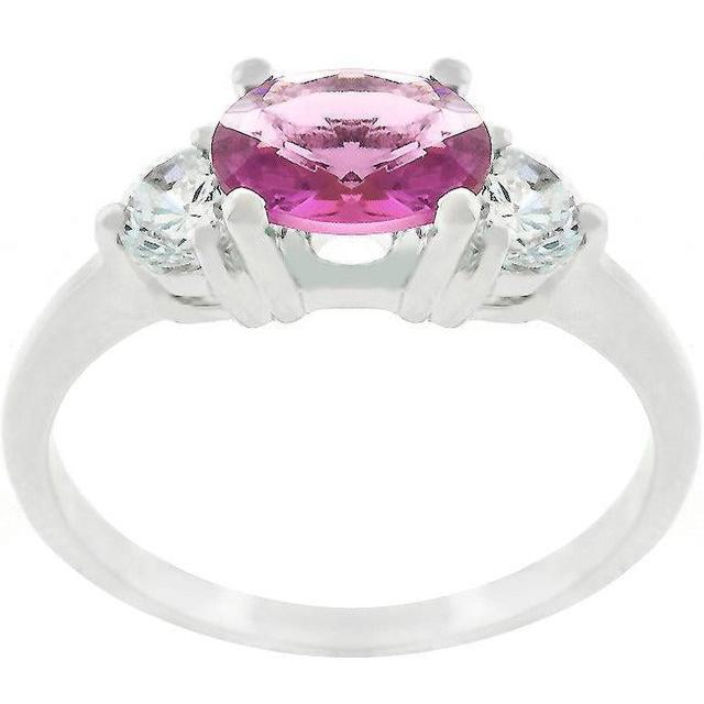 Silvertone Oval-Cut Pink Cubic Zirconia Triplet Ring