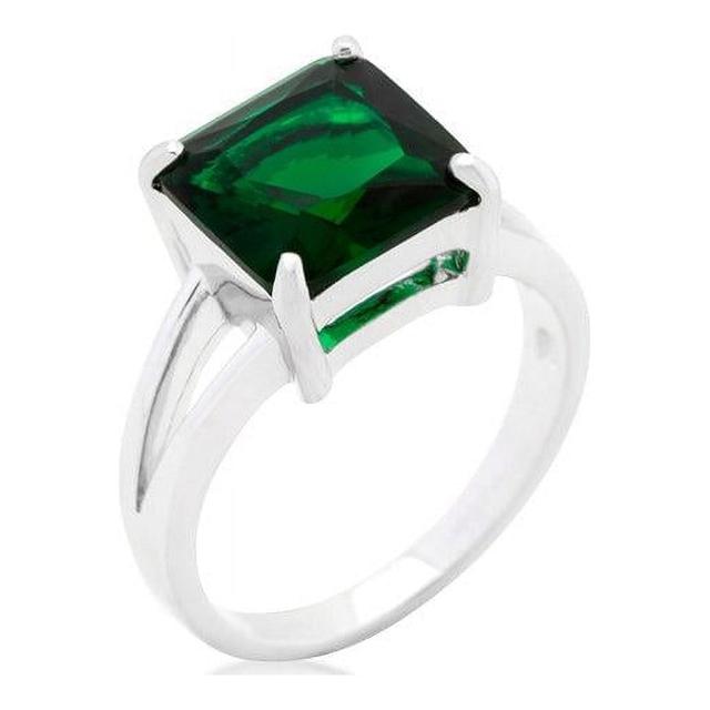 Silvertone Princess-Cut Emerald Green Cubic Zirconia Ring