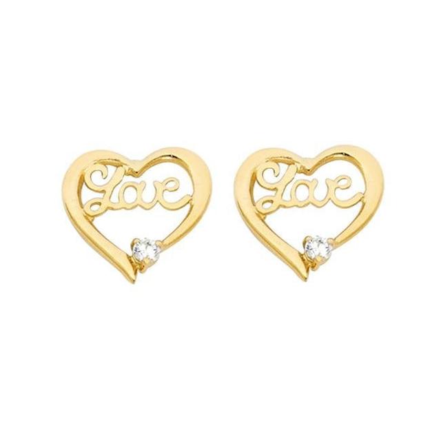 10 x 10 mm 14k Yellow Gold Cubic Zirconia Heart Shaped Love Screw-back Earring Studs