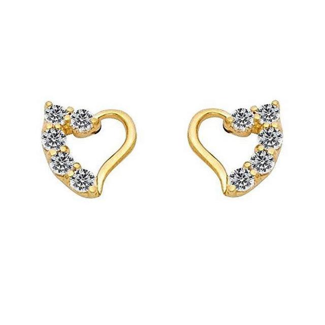 7 x 7 mm 14k Yellow Gold Cubic Zirconia Heart Screw-back Earring Studs