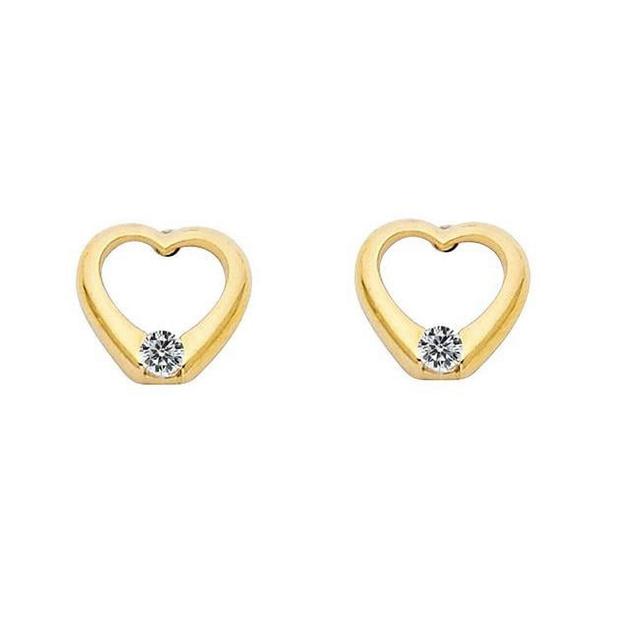8 x 7 mm 14k Yellow Gold Cubic Zirconia Heart Screw-back Earring Studs