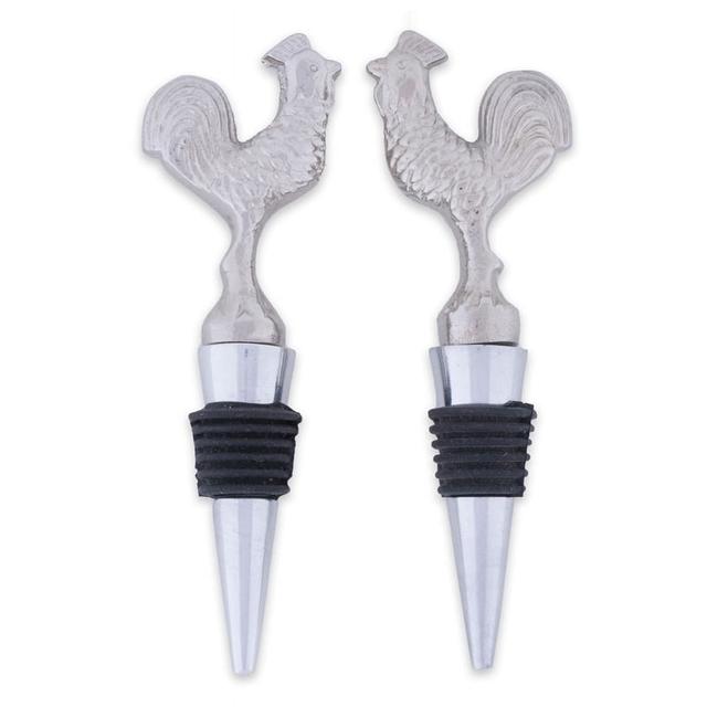 Design Imports CAMZ10678 Silver Rooster Bottle Stopper - Set of 2