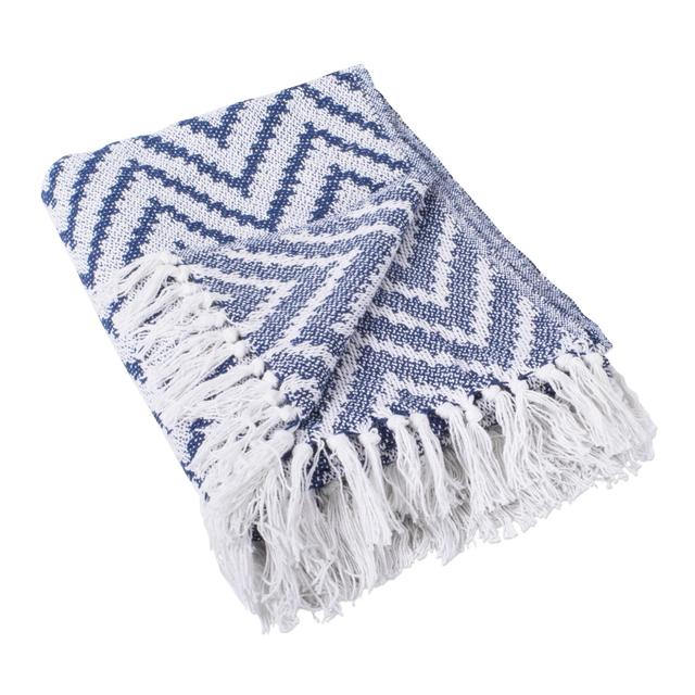 Nautical Blue Large Chevron Blanket Throw