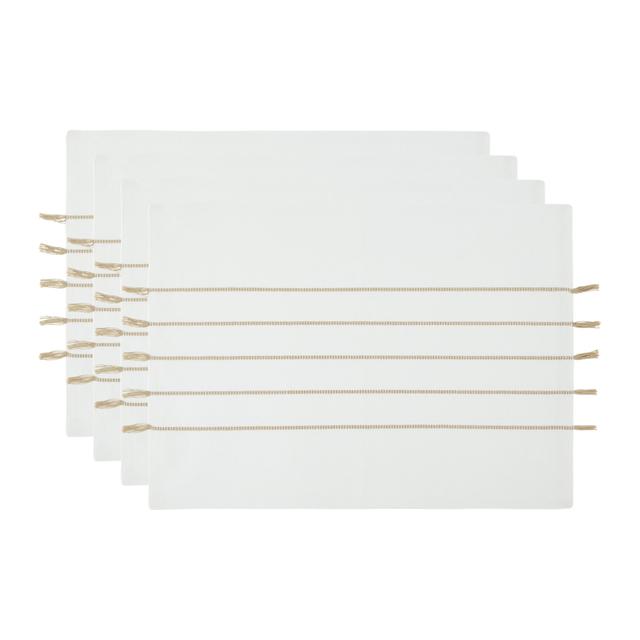 Design Imports CAMZ15223 White & Stone Stripe Tassel Placemat&#44; Set of 4