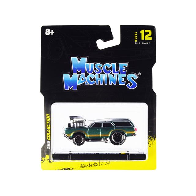 15556grn 3.25 x 3 in. 1-64 Scale 1970 Oldsmobile Vista Cruiser 442 Diecast Model Car with Stripes, Metallic Green & Gold