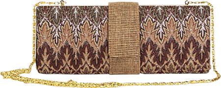 Sage Brown Multi Printed Chain Strap Clutch Style Womens Handbag