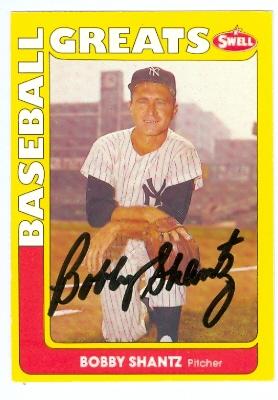 22196 Bobby Shantz Autographed Baseball Card New York Yankees 1990 Swell Legends Card