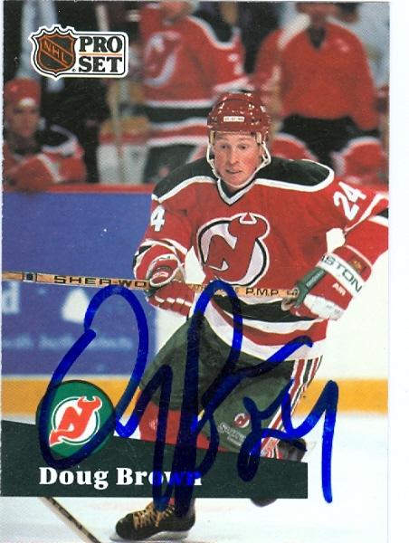 62605 Doug Brown Autographed Hockey Card New Jersey Devils 1991 Pro Set No. 138