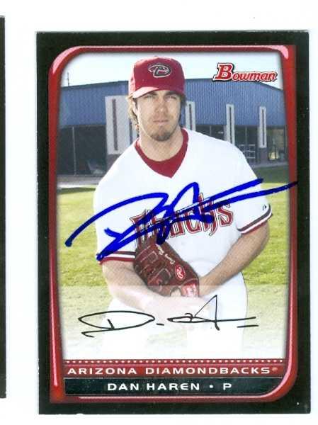 96409 Dan Haren Autographed Baseball Card Arizona Diamondbacks 2008 Bowman No. 123