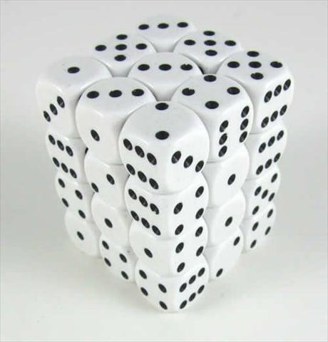 Manufacturing 25801 Opaque White With Black - 12 mm Six Sided Dice Set Of 36