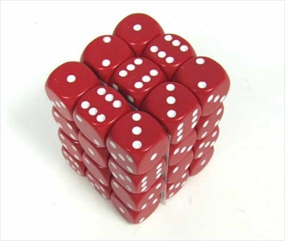 Manufacturing 25804 Opaque Red With White - 12 mm Six Sided Dice Set Of 36