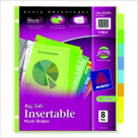 1085816 Big Tab Plastic Insertable Tab Divider - Multiple Color&#44; Pack 8