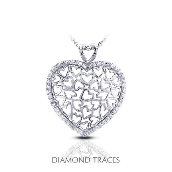 0.45 Carat Total Natural Diamonds 18K White Gold Pave Setting Heart Shape Fashion Pendant
