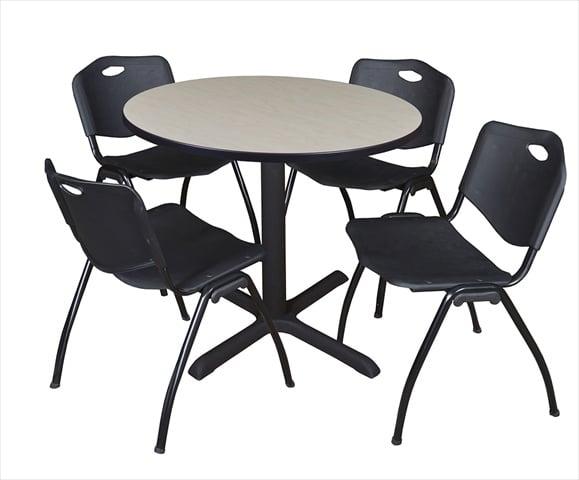 42 In. Round Laminate Table- Maple & Cain Base With 4 Black M Stack Chairs