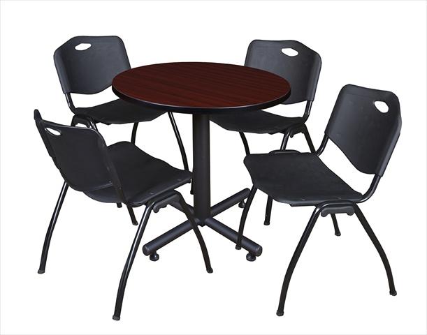 30 In. Round Laminate Table- Mahogany & Kobe Base With 4 M Stacker Chairs- Black