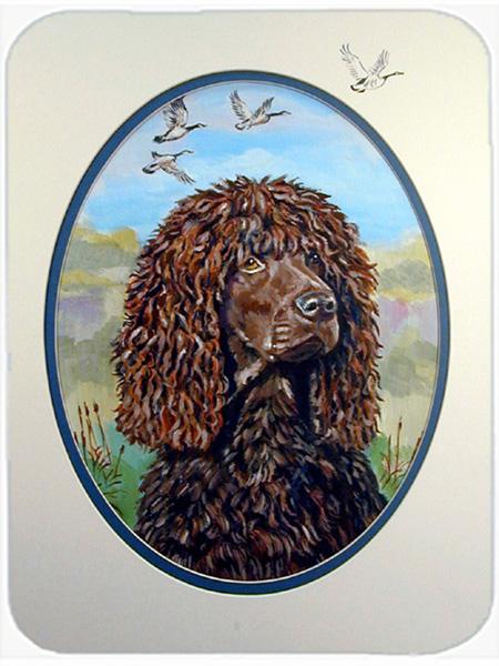 7089LCB Irish Water Spaniel Glass Cutting Board - Large- 15 x 12 in.
