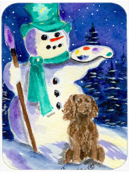 SS1001LCB Artist Snowman With Boykin Spaniel Glass Cutting Board - Large