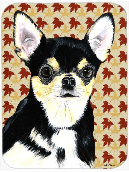 SC9239LCB Chihuahua Fall Leaves Portrait Glass Cutting Board - Large