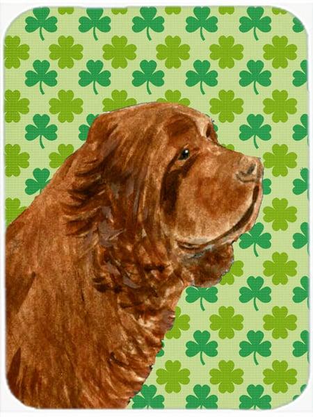 SS4441LCB Sussex Spaniel St. Patricks Day Shamrock Portrait Glass Cutting Board- Large