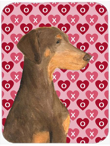 Doberman Hearts Love & Valentines Day Portrait Glass Cutting Board- Large
