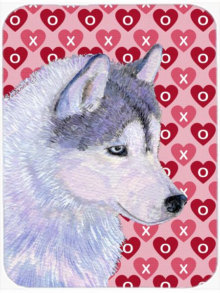 SS4464LCB Siberian Husky Hearts Love & Valentines Day Glass Cutting Board- Large