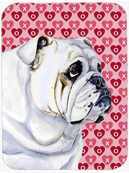 LH9139LCB 15 x 12 in. Bulldog English Hearts Love and Valentines Day Glass Cutting Board - Large