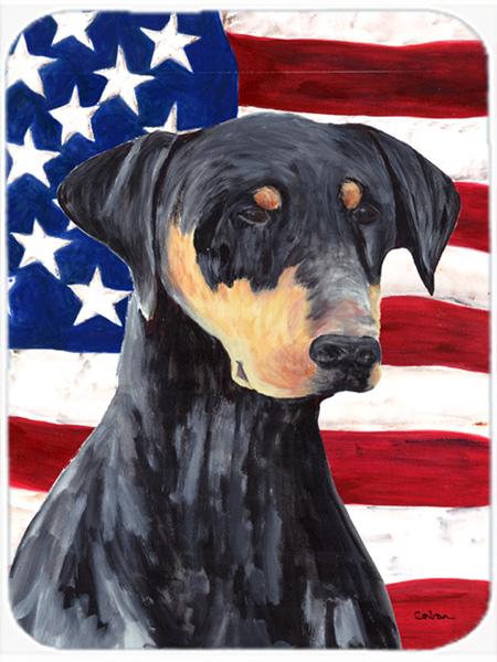 SC9030LCB 15 x 12 in. USA American Flag with Doberman Glass Cutting Board - Large