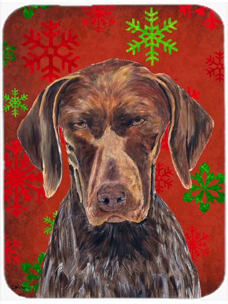 German Shorthaired Pointer Red Snowflakes Christmas Glass Cutting Board - Large