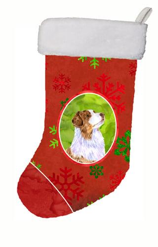 LH9318-CS 11 x 18 in. Australian Shepherd Red Green Snowflakes Holiday Christmas Christmas Stocking