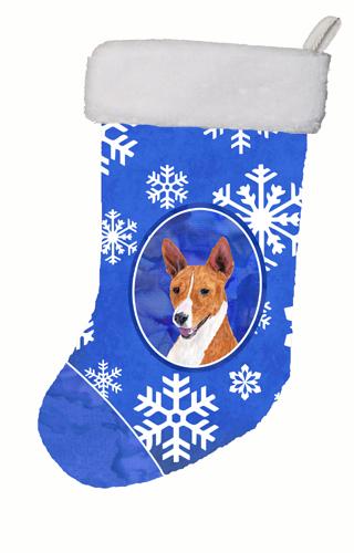 Basenji Winter Snowflakes Christmas Stocking