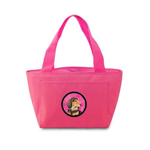 Pink Dachshund Zippered Insulated School Washable And Stylish Lunch Bag Cooler - Pink - 15 x 4 x 7 in.