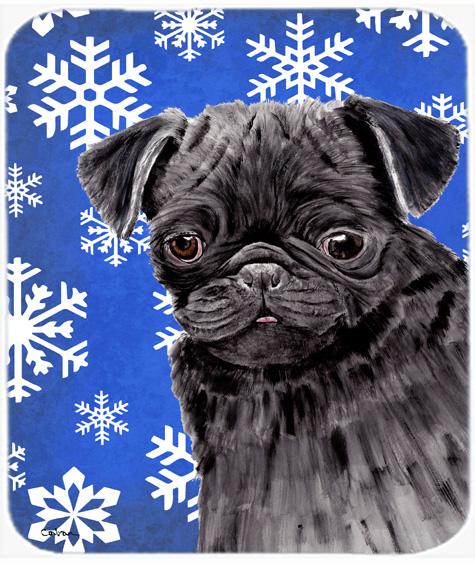 Pug Winter Snowflakes Holiday Mouse Pad- Hot Pad or Trivet