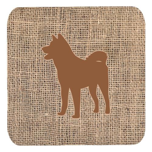 Akita Burlap and Brown Foam Coasters, Set - 4