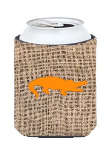 Alligator Burlap And Orange Can Or Bottle  Hugger