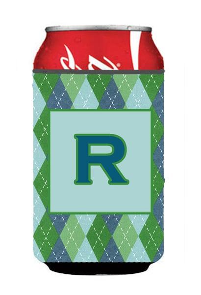CJ1020-RCC Letter R Initial Monogram - Blue Argoyle Can Or Bottle  Hugger