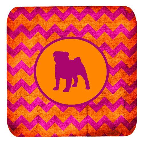 SDK1053-B-FC Pug Chevron Pink And Orange Foam Coasters - Set 4- 3.5 x 3.5 In.