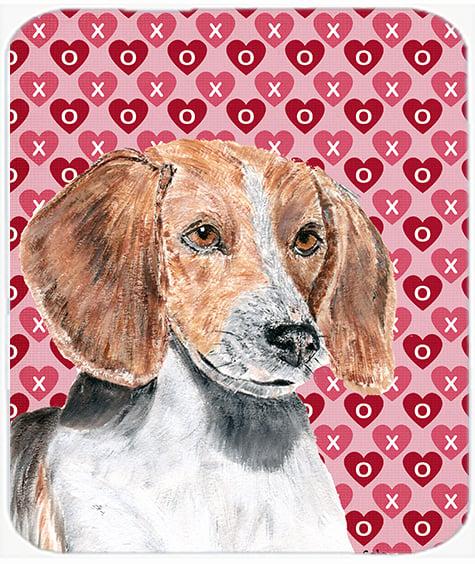 SC9565LCB 15 x 12 in. English Foxhound Valentines Love Glass Cutting Board- Large