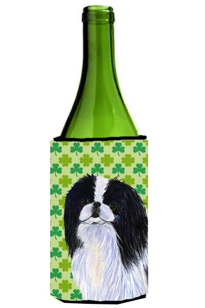SS4398LITERK Japanese Chin St. Patricks Day Shamrock Portrait Wine bottle sleeve Hugger 24 oz.