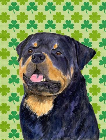 SS4455CHF 28 x 40 in. Rottweiler St. Patricks Day Shamrock Portrait Flag Canvas House Size