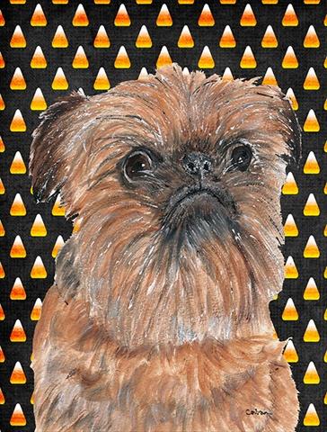 SC9530CHF Brussels Griffon Halloween Candy Corn Flag Canvas House Size