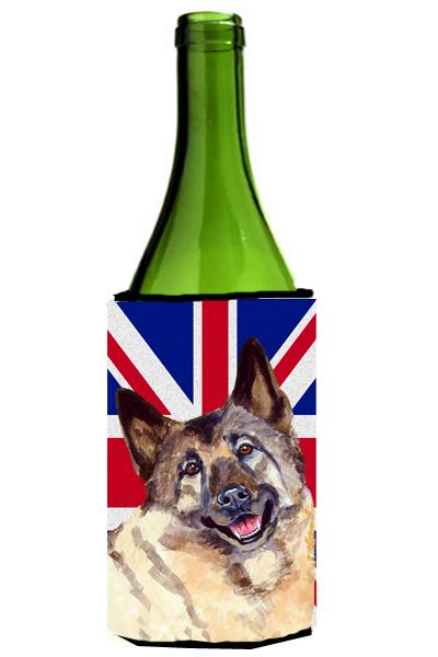 LH9495LITERK Norwegian Elkhound With English Union Jack British Flag Wine bottle sleeve Hugger - 24 Oz.