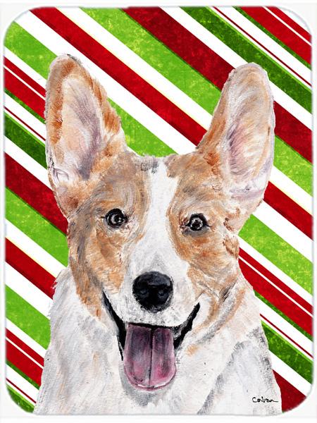 SC9792LCB Cardigan Corgi Candy Cane Christmas Glass Cutting Board - Large