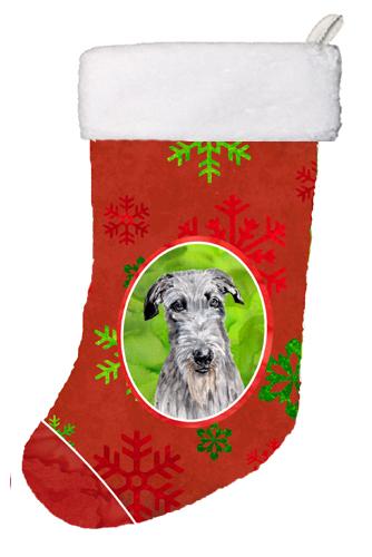Scottish Deerhound Red Snowflakes Holiday Christmas Stocking- - 11 x 8 In.