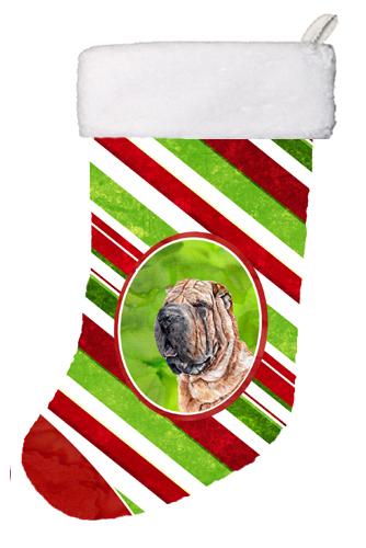 Shar Pei Candy Cane Christmas Christmas Stocking- - 11 x 8 In.