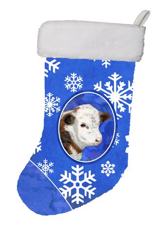 11 x 8 In. Baby Calf Winter Snowflakes Holiday Christmas Stocking
