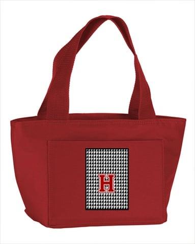 Monogram Letter H - Houndstooth Black Zippered Insulated School Washable and Stylish Lunch Bag Cooler