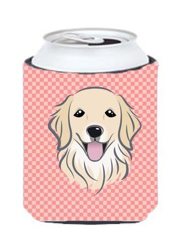 Checkerboard Pink Golden Retriever Can Or Bottle Hugger, 12 Oz.